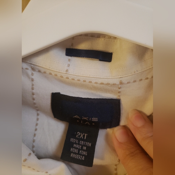 AXIS LA Camp Shirt Men's 2XT Button Down Casual Square Stitching Beige Cotton - Picture 8 of 10